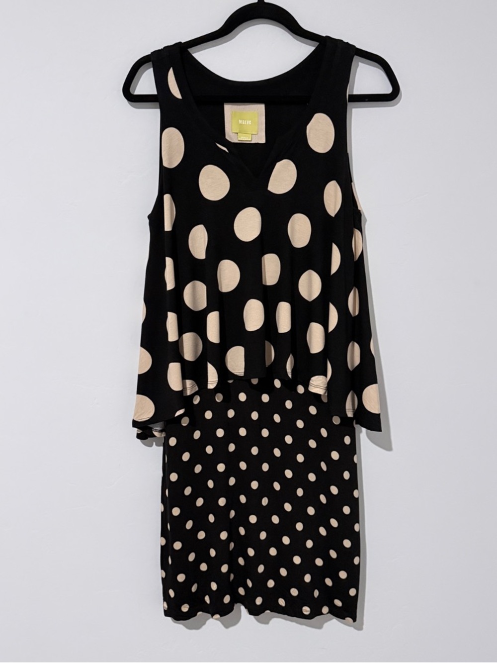 Maeve Black and Cream Polka Dot Midi Dress Size S